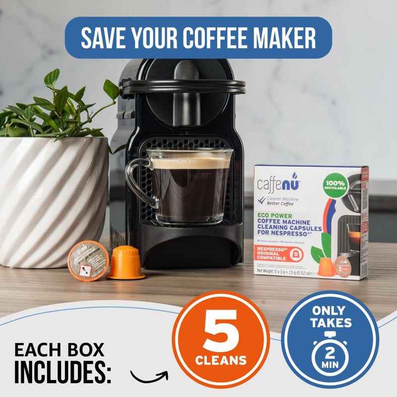 Caffenu Nespresso Compatible Cleaning Pods. 5 Cleaner Capsules. Improved Coffee Flavor. For Nespresso Originaline, Use with Descaling Kit. 5 Count (Pack of 1)