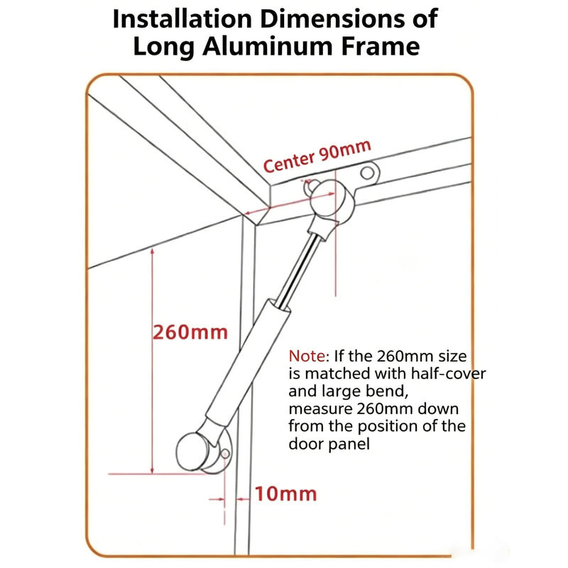 120N Black Cold-Rolled Steel Hydraulic Support Rod, Suitable for Upward-Opening Cabinet Doors — Includes 2 Cabinet Door Hinges (Including 2 Pneumatic Support rods + 2 Hinges)