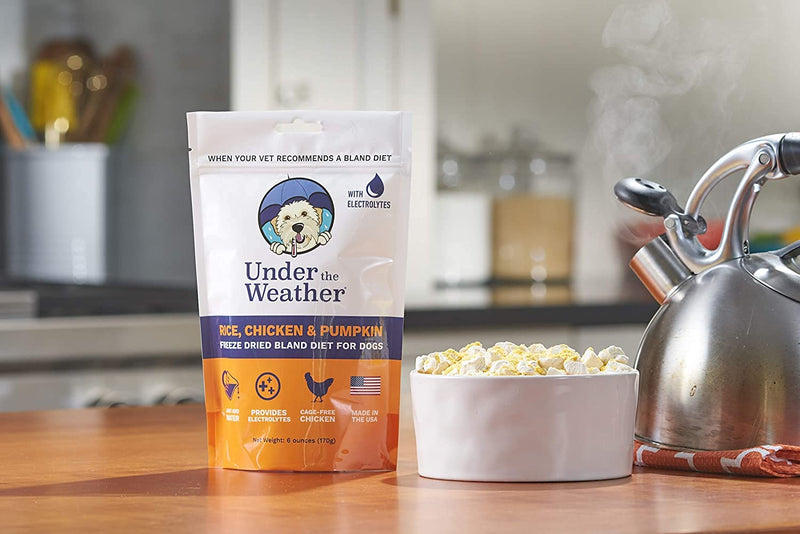 Under the Weather Easy to Digest Bland Dog Food Diet for Sick Dogs | Contains Electrolytes - Gluten Free, All Natural, Freeze Dried 100% Human Grade Meats | 6 Pack - Rice, Chicken & Bone Broth Rice, Chicken & Pumpkin 6 Ounce (Pack of 2)