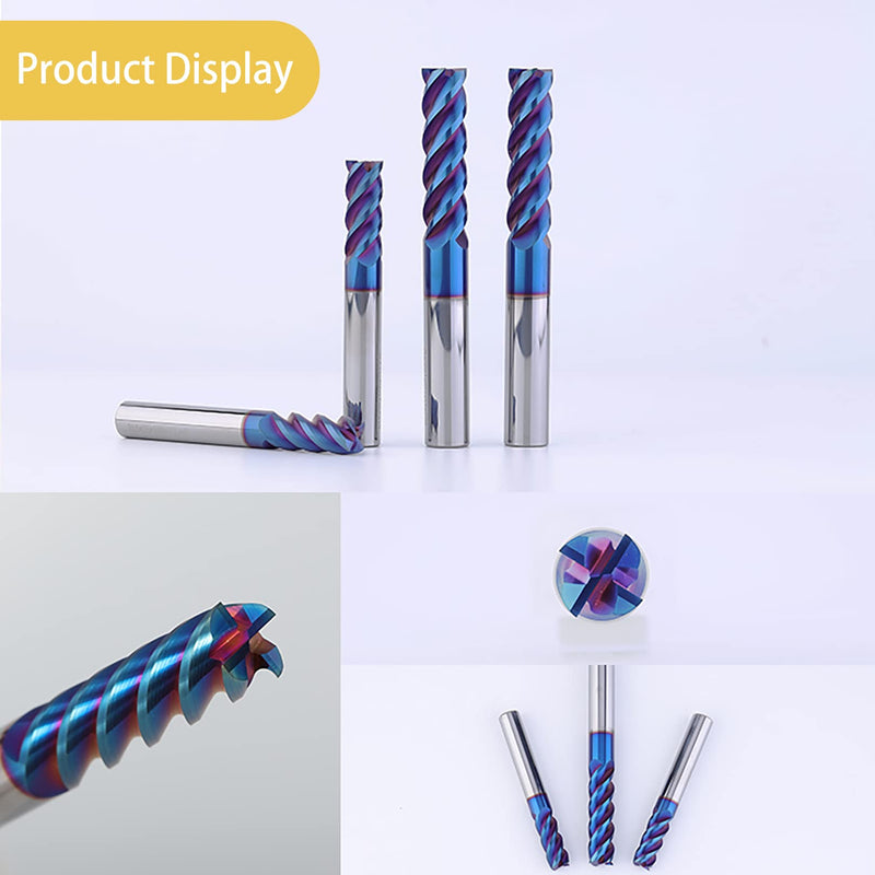 5PCS 1/8" Solid Carbide Square Nose End Mills Set 65HRC Tungsten Steel Milling Cutter 4 Flute CNC Milling Bits for Stainless Steel Hardness Steel 1/8 in 5