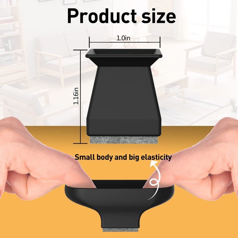 24 Pcs Square Chair Leg Floor Protectors, Chair Leg Covers to Protect Floors, Chair Leg Caps, Chair Foot Protectors for Wood Floors, Anti-Scratch & No Noise. 1 in Black. Square BK Small