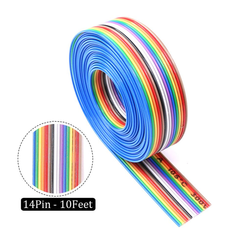 Glarks 10ft / 3m 10/14/16/20 Wire Rainbow Color Flat Ribbon IDC Wire Cable Kit for 2.54mm Connectors