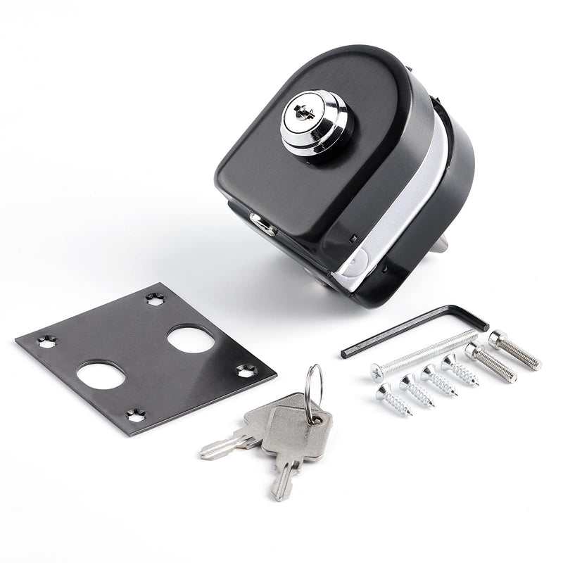 Ranbo Swinging Glass Door Latch Lock No Drilling 304 Stainless Steel Ground Bolt Lock for 2/5-1/2 Inch(10mm-12mm) Exterior and Interior Frameless Sliding Glass Door with 2 Keys, Brushed Black LE-30A Brushed Black