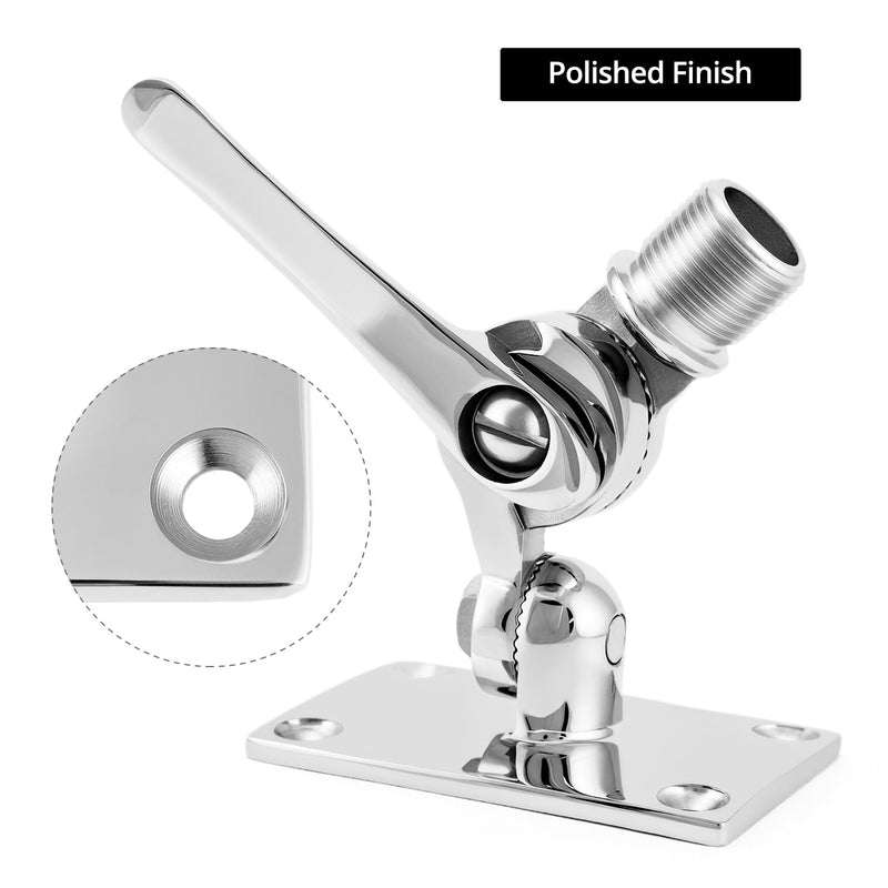 QWORK 316 Stainless Steel Adjustable Ratchet Mount - Marine Grade, Rust-Proof, Highly Polished Finish Base Mount for Boat