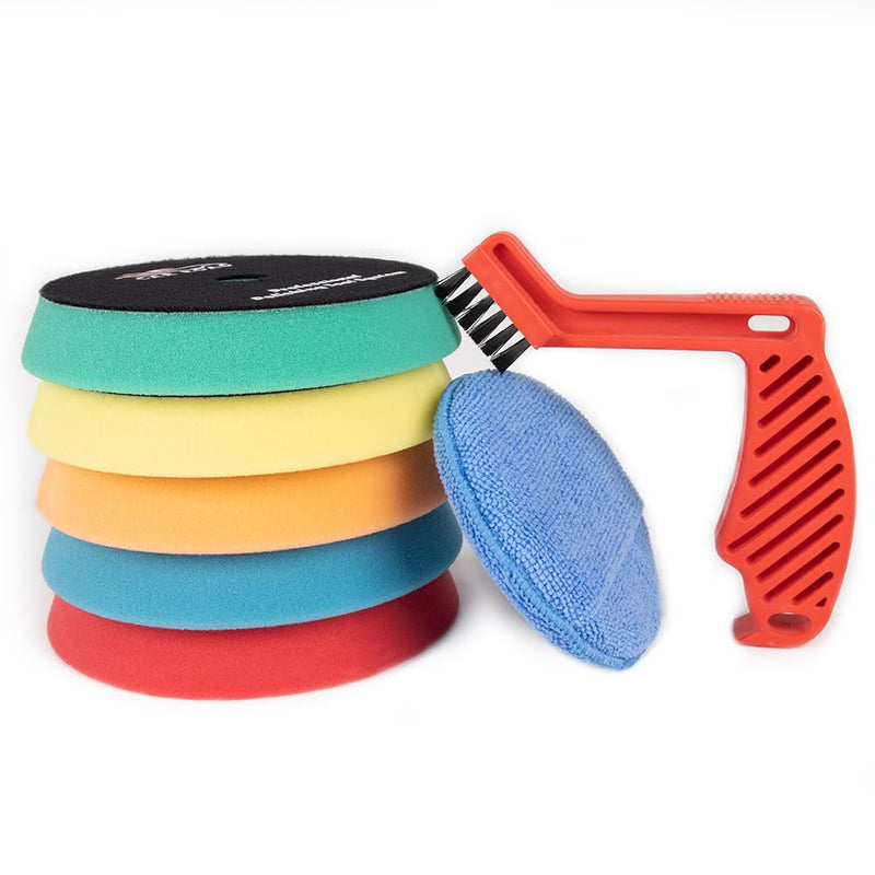 CARROAD 7pc 6.5 Inch Buffing Pads Kit - Heavy Cut to Finishing Foam & Wool Pads for DA/RO Polisher - Removes Scratches, Oxidation & Swirl Marks - 50+ Reusable Cycles 7pc 6.5inch standard