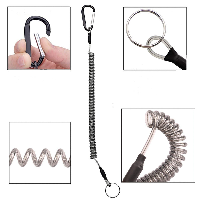 Fishing Lanyard Heavy Duty Retractable Coiled Tether with Carabiner for Pliers, Boating, Tools 7pcs+Black
