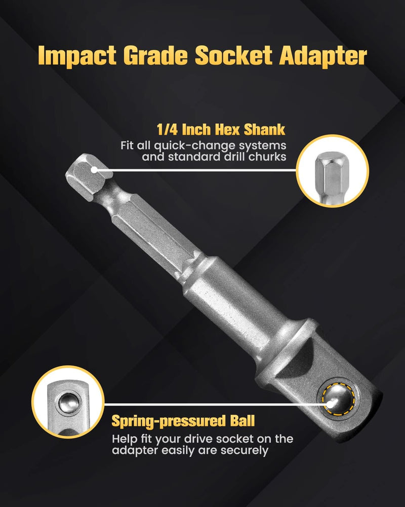 BOEN Impact Grade Socket Adapter Set, 3-PCS Drill Bit Adapter with Bit Holder, Sizes 1/4", 3/8", 1/2", 1/4-Inch SAE Hex Shank, Cr-V, for Cordless Drill & Screwdriver, Power Drill & Driver 3PCS SAE