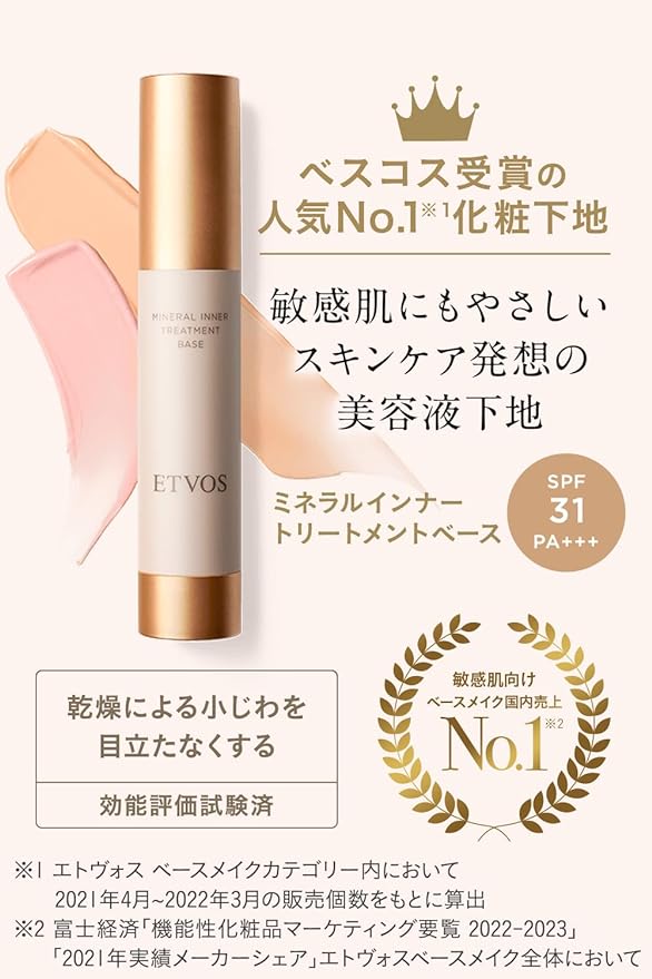 ETVOS SPF31 PA+++ Mineral Inner Treatment Base #Lavender Beige, 0.9 fl oz (25 ml), Glossy, Transparent, Human-shaped Ceramide, Dry Fine Lines, Inconspicuous, Makeup Base (Efficacy Evaluation Tested).. - NewNest Australia