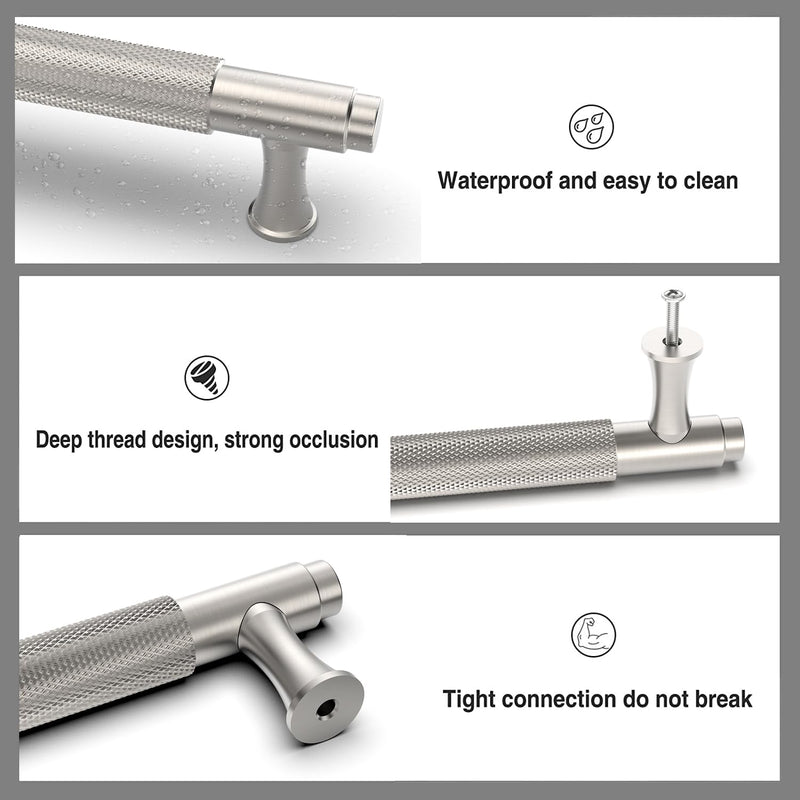 10Pack Brushed Satin Nickel Cabinet Pull,3 Inch(76mm) Hole Centers Kitchen Cabinet Handles Knurled Cabinet Hardware for Cabinets and Drawers 3" Hole Center(76mm) 10 Pack