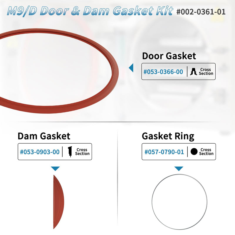 M9 Door Gasket Kit for Midmark M9 M9D Ultraclave Steam Includes Door & Dam Gasket and Support Wires Seal Set Replacement Part #002-0361-01