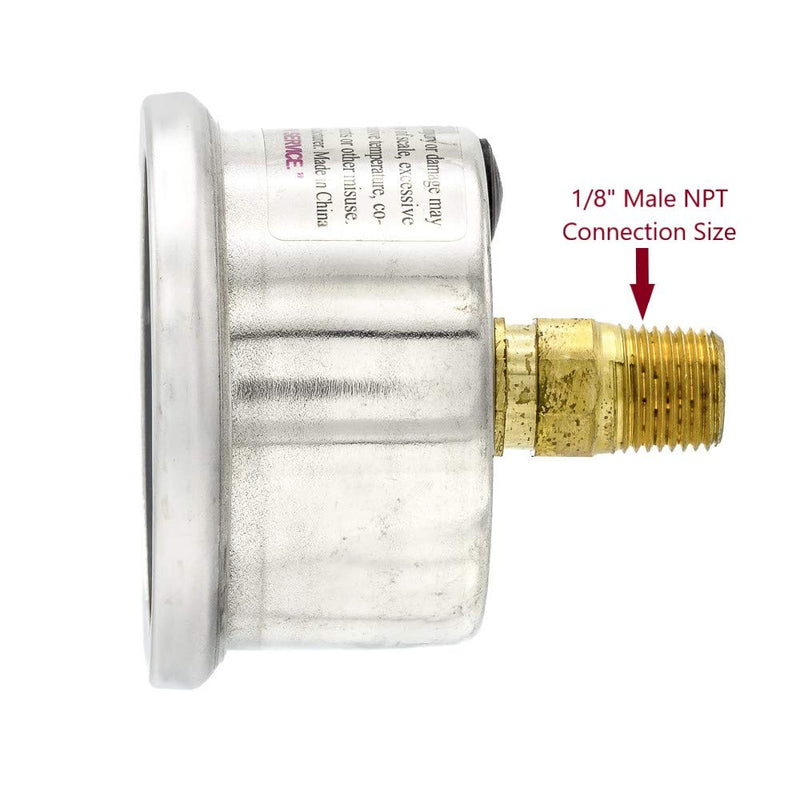 PIC Gauges 202L-158F Center Back Mount Glycerine Filled Pressure Gauge w/ SS Case/Bezel, Brass Internals, PC Lens, 1.5" Dial, 0/160 psi Range, 1/8" Male NPT 0 - 160 PSI