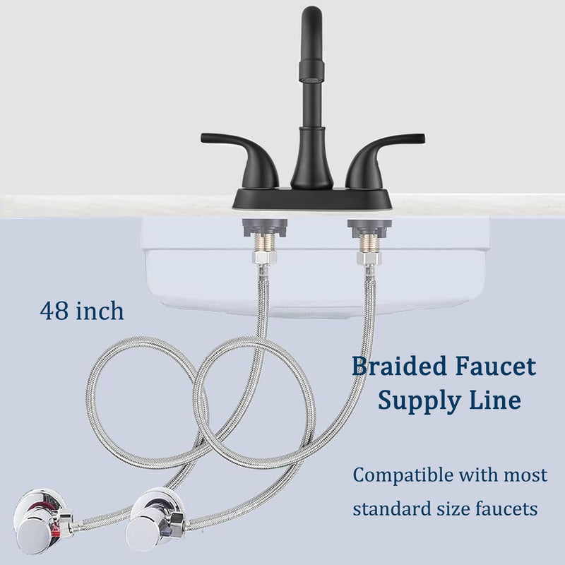 48" Faucet Supply Line,3/8" Comp x 1/2" FIP Flexible Faucet Connector,Stainless Steel Braided Supply Line for Long Distance Use of Faucet Sink, Water Heater, Angle Valve（Plumbers Tape Include） 48 Inch
