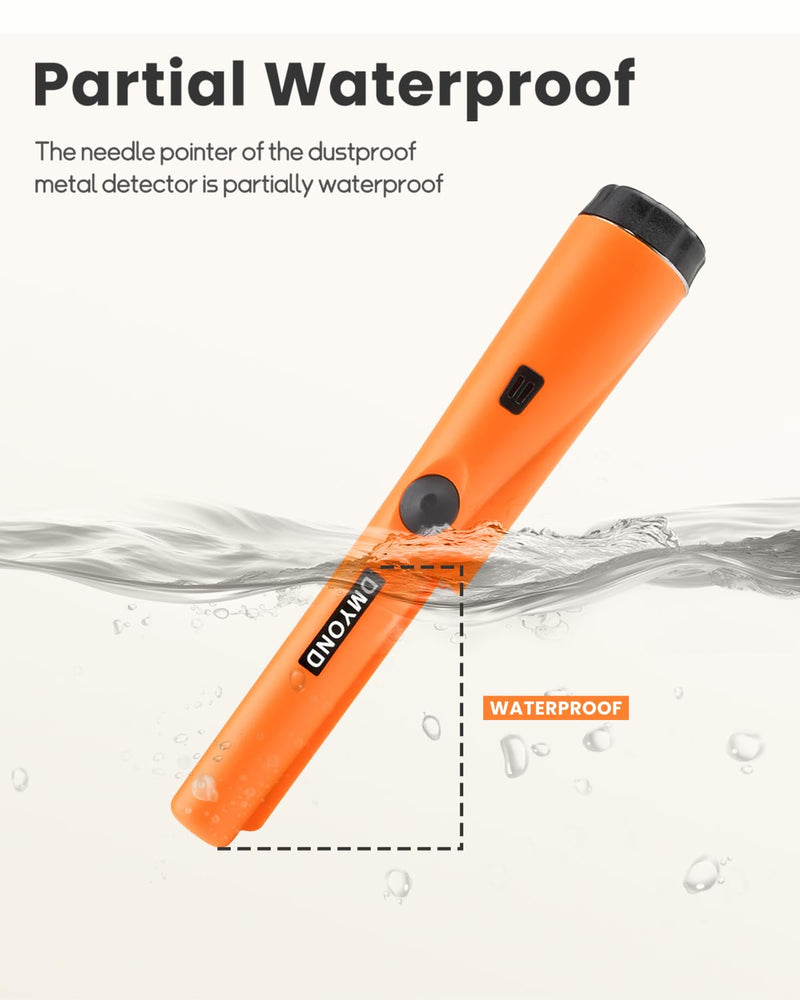 Dmyond Metal Detector Pinpointer - Professional Waterproof Handheld Pin Pointer Wand - High Sensitivity 360° Detection - Search Treasure Pinpointing Finder Probe for Adults, Kids - Orange