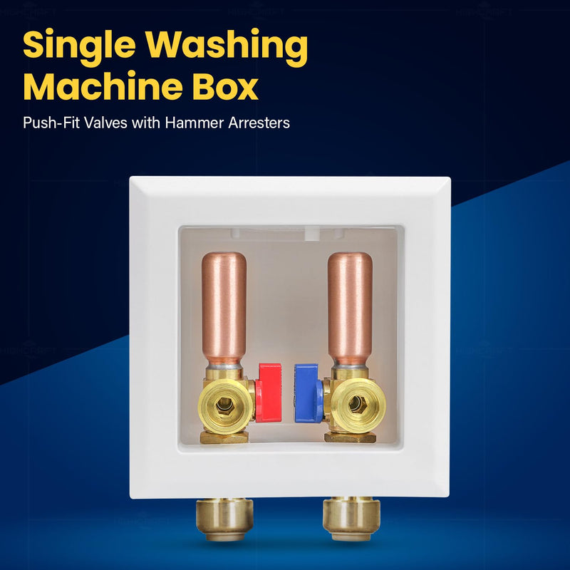 Highcraft Washing Machine Outlet Box Compact Universal Utitliy Outlet Valve Box for Ice Makers, Gas Valves, Air Admittance Valves and Washing Machine, 1/2" Push Fit Connection with Hammer Arrestor