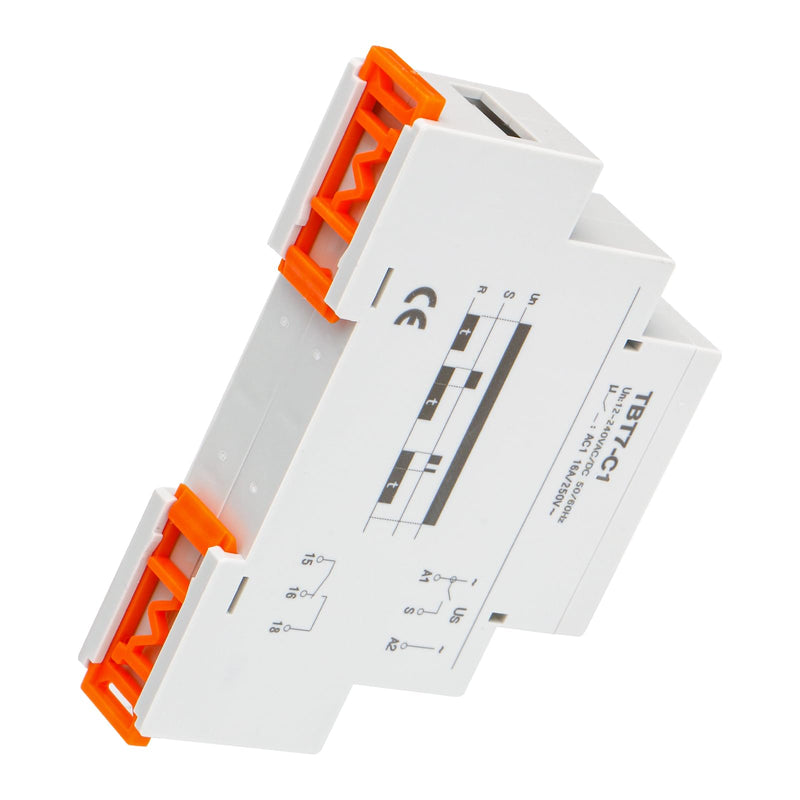 Baomain Multi-Function Time Relay, 16A Delay Off SPDT, DIN Rail Mounting Timer Relay TBT7-C1 (1-SPDT, 12-240VAC/DC)