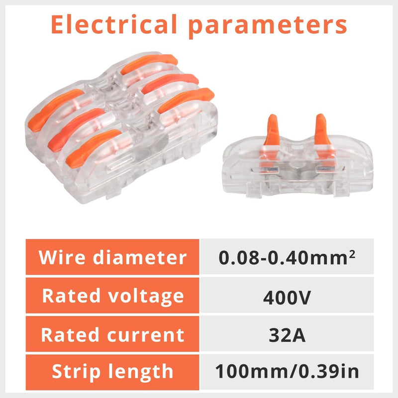 1 in 1 Out Lever Nuts Compact Splicing Wire Connectors,40 Pcs in Buckets of Quick Connect Electrical Splicing Connectors Orange Handle and Transparent White Shell Lever Nuts 40