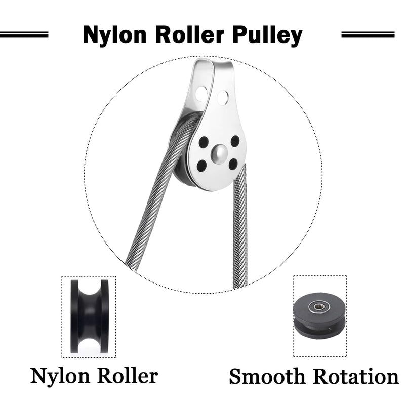QISHUO SUS316 Nylon Steel Rope Pulley System Wheel Outdoor Steel Pulley Smooth Cable Rigging Pulley Block Outdoor Suitable for 0.08 to 0.32 Inch Ropes 2Pcs 2