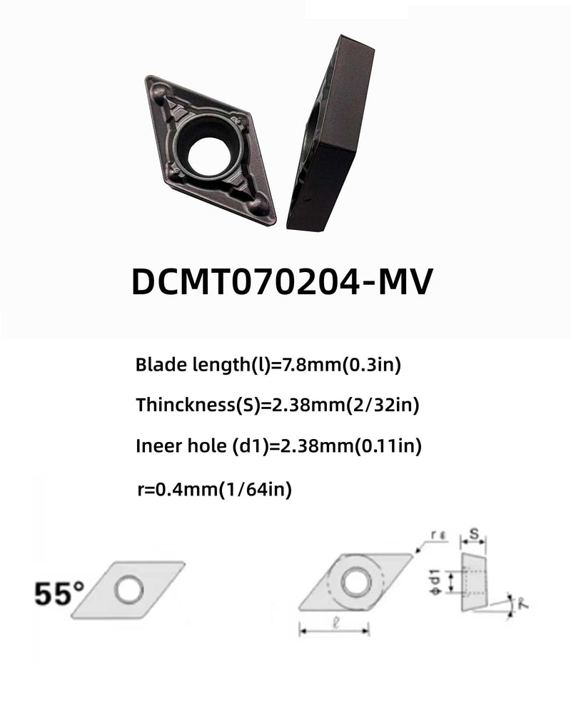 10pcs DCMT21.51-MV DCMT070204-MV MM25 Carbide Turning Inserts,DCMT Insert Mutilayer Coated Lathe Replacement Inserts for Lathe Turning Tool Holder Boring Bar Stainless Steel Cutting 10pcs DCMT21.51 MM25