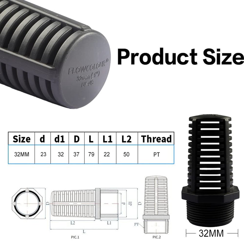 1 Inch Threaded Suction/Overflow Strainer, Screen Strainer 1 Inch (2 Pieces) 1"