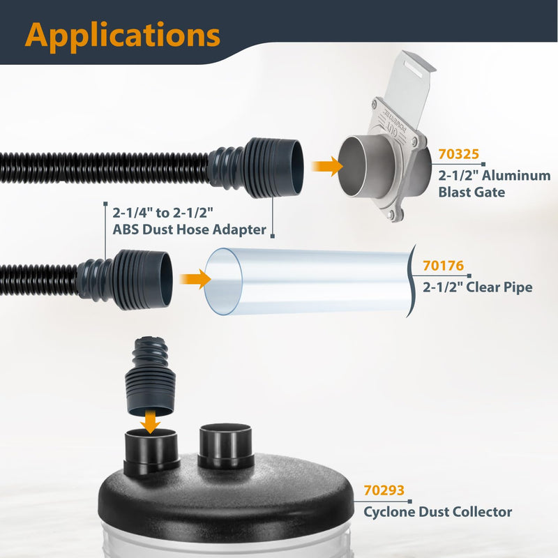 POWERTEC 70356 10 ft. Vacuum Hose Dust Collection Kit for Woodworking Power Tools, Wet/Dry Work Shop Vacuums, Miter Saw and Table Saw 3 fittings