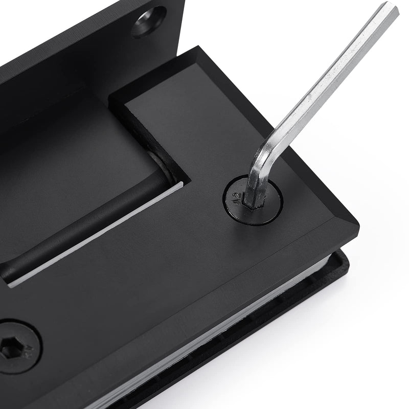 Ranbo 90 Degree Shower Glass Door Hinge, Matte Black, 1 Pack | solid 5mm-thick 304 stainless steel, wall to glass mount, for 5/16"-1/2" (8mm-12mm) thick frameless doors, beveled edge 90-degree glass-to-wall