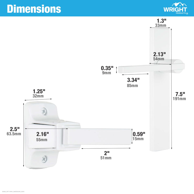 Wright Products Lever Latch Set with No Lock Out Feature, Durable Replacement Latch, Surface Mount Storm and Screen Door Handle for Metal and Wood Doors White Contemporary