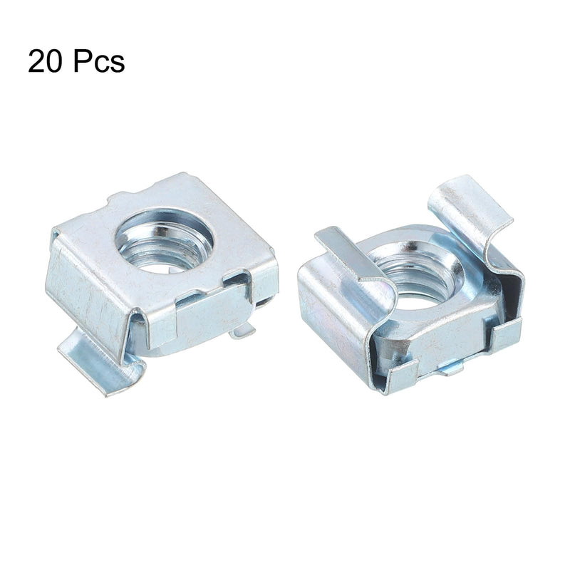 uxcell 1/4-20 Cage Nut, 20Pcs Snap-in Cage Nuts, Carbon Steel Zinc Plated Metric Nut for Server Rack Cabinet, Silver 20