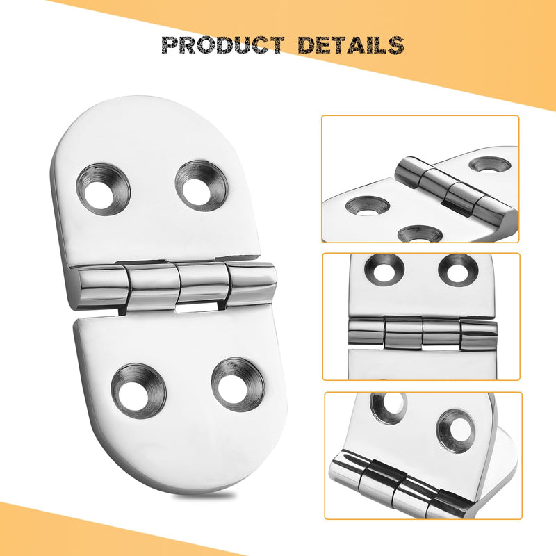 Heavy Duty Marine Boat Hatch Hinges, 316 Stainless Steel, 3 x 1.5-Inch Oval Hinges for Cabinet Doors with Screws (2-Pack)