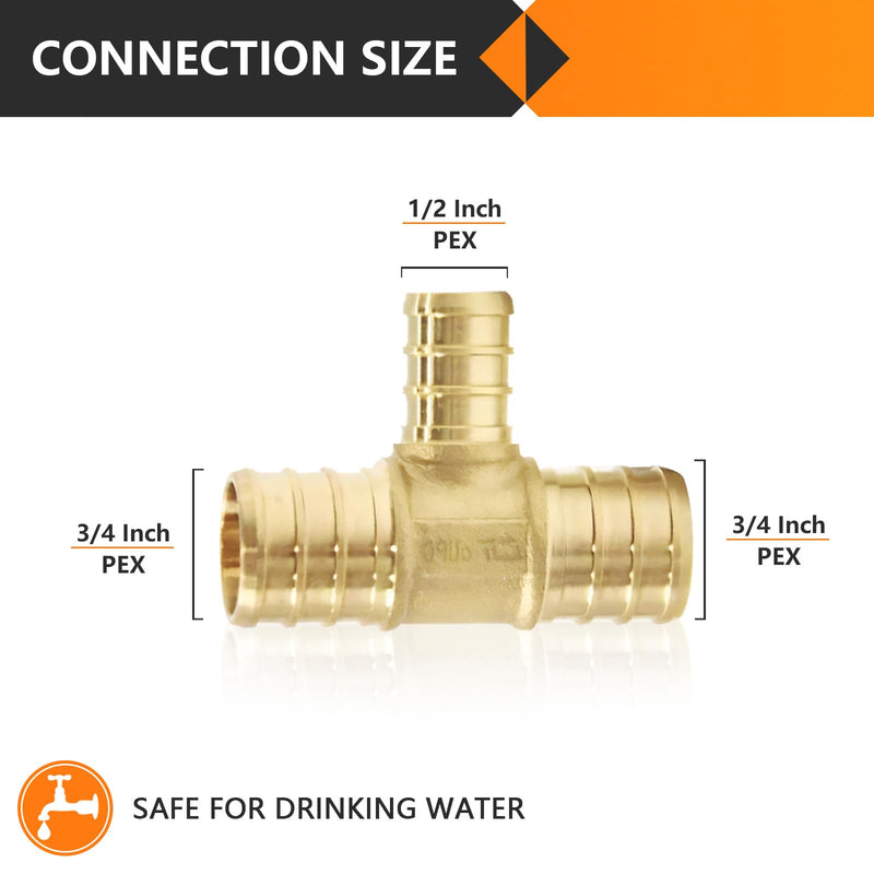 20PC HeSun PEX Crimp Fittings, 3/4"x3/4"x1/2" Pex Tee(PEX1807077-20) 20 3/4" X 3/4" X 1/2"