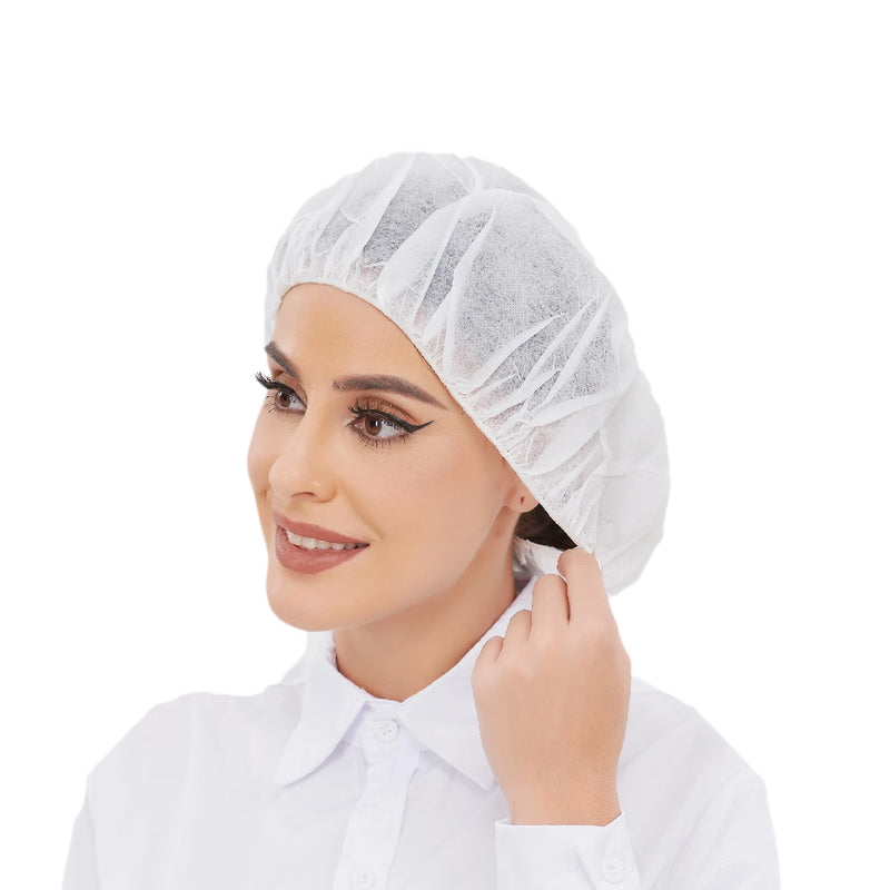 Hair Nets Disposable Bouffant Caps for Food Service Beauty Home Cleaning Extra Large White and Black 24 Inch_100 PCS