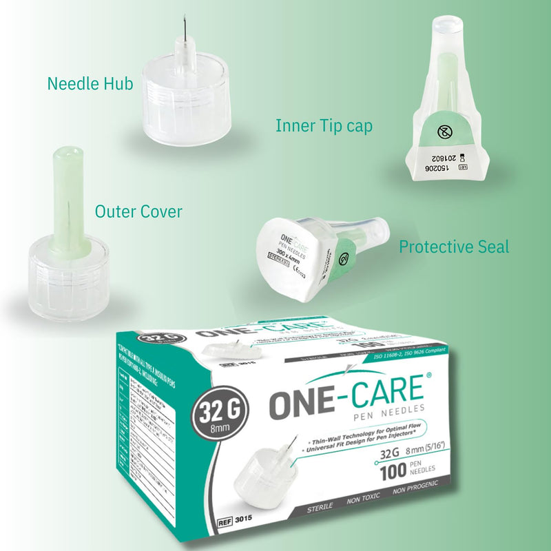 ONE-CARE Pen Tips 32G x 1/5’’ (6mm), Universal Fit, 100/bx