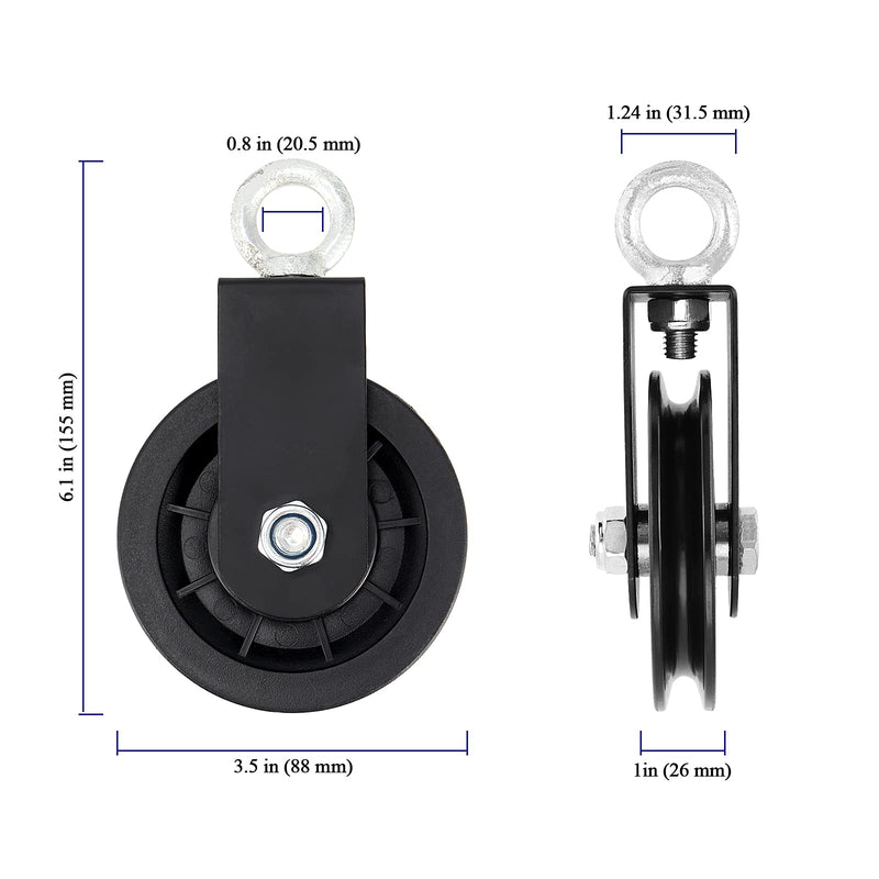 MAAIGU 2 PCS 3.54 in/90 mm Cable Pulley Wheel, 360 Degree Silent Detachable Rotation Traction Wheel, Heavy Duty Mute Swivel Fitness Pulley Wheel for DIY Gym Pulley System, Equipment Replacement, Hoist