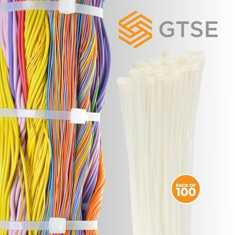 GTSE 14 Inch White/Clear Zip Ties, 100 Pack, 50lb Strength, UV Resistant Long Nylon Cable Ties, Self-Locking 14" Tie Wraps 14" (50lb)