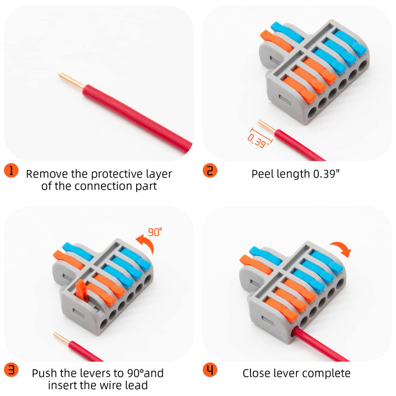 10Pcs Lever Wire Connectors, 2 in 6 Out Mini Quick Push-in Electrical Connector for 24-12 AWG