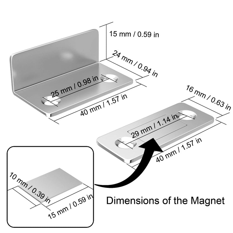 Jiayi Cabinet Magnetic Catch 4 Pack Ultra Thin Door Magnet L-Shaped Drawer Magnets Adhesive Cabinet Magnet Closures for Kitchen Wardrobe Door Closing Magnetic Door Catch Closer Silver