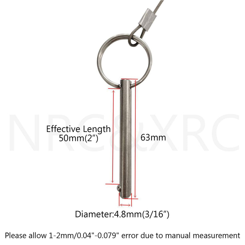 NRC&XRC Full 316 Stainless Steel Bimini Top Ball Pin with Lanyard Dia 3/16", Length 2.5", Usable Length 2", Bimini Top Pin, Marine HardwareBimini Top Pin, Marine Hardware 4 Pack 4PCS