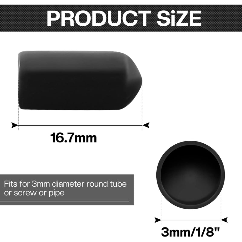 60PCS Round Rubber End Caps 1/8 inch/3mm Screw Thread Protectors Round Tube Bolt Cap Cover Black Vinyl Tube Caps (Black, 3mm Inner Dia) 1/8 inch (3mm)