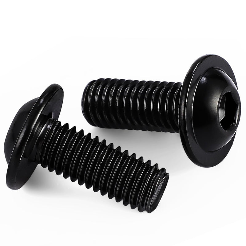 M6-1.0 x 10mm Flanged Button Head Socket Cap Screw Bolts, Allen Socket Drive, Stainless Steel 304, Black Oxide Finish, Quantity 25 M6-1.0 × 10mm