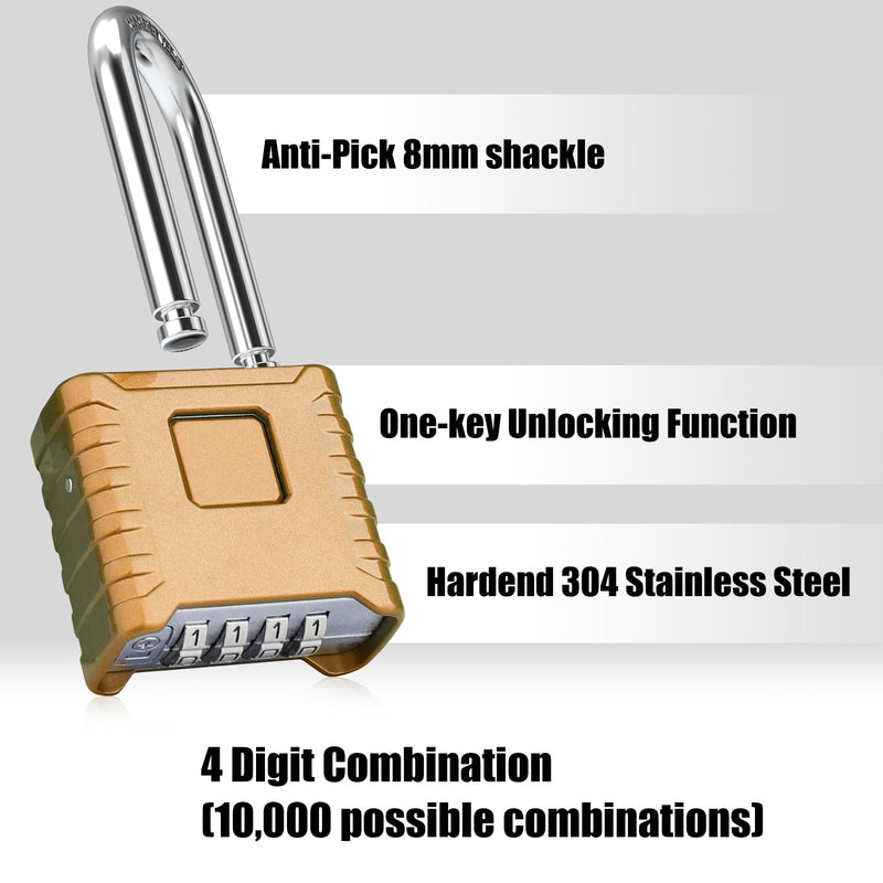 Diyife 2.3in Long Combination Padlock, Large Heavy Duty Outdoor Padlock [One-Touch Unlocking] High Security Weatherproof, Hidden Password Design Suitable for Locker, Gym, Garden, Fences, Garage Brass 2.3in Long, 1 Pack