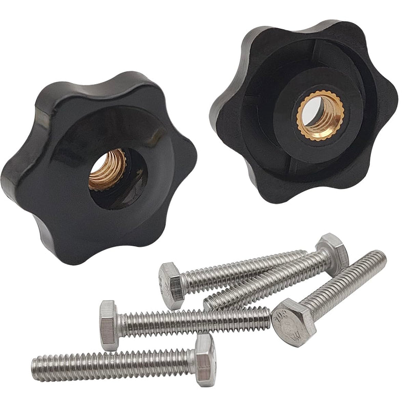 6 Star T Track Knobs and Bolts Kit, 5 Pack 6 Star Knobs 1/4 Inch 20 Female + 5 Pack 1/4inch 20 Thread T Bolts, Threaded Hexagon Head Thru Knob Clamping Knobs Jig Knobs T Knob
