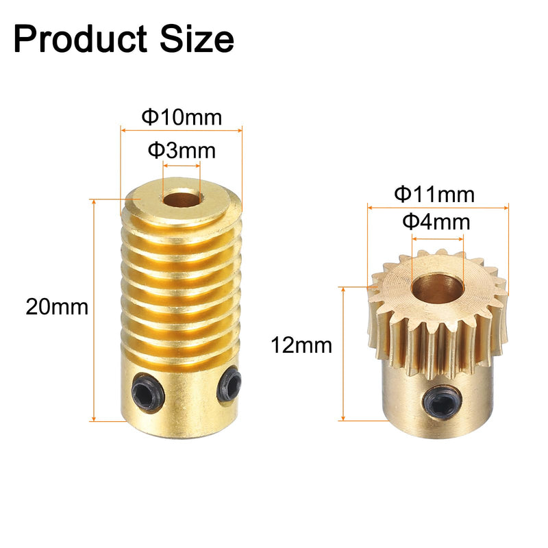 uxcell Worm Gear Set - 0.5 Module 20:1 Reduction Rate 3mm Hole Dia Gear Shaft and 4mm Hole Dia Gear Wheel 20T Drive Gear Box (Brass)