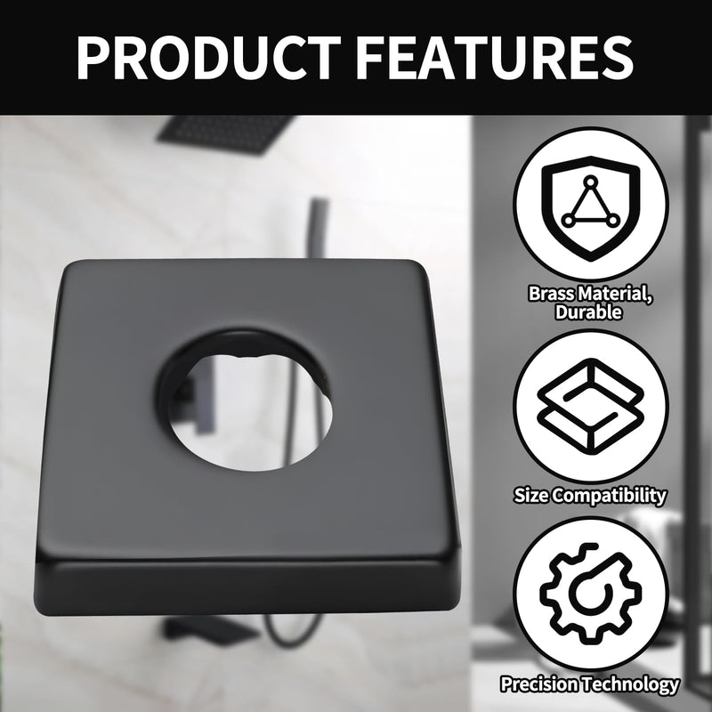 Black Square Shower Arm Flange - RP51034BL Compatible Brass Escutcheon Cover Plate for Tub & Shower Faucets