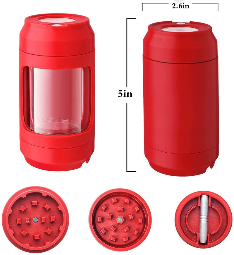 Light-Up LED Transparent Seal Storage Jar，Magnifying Viewing Glass Airtight Jar with Grinder ，8 x Magnification Glass(Red) Red