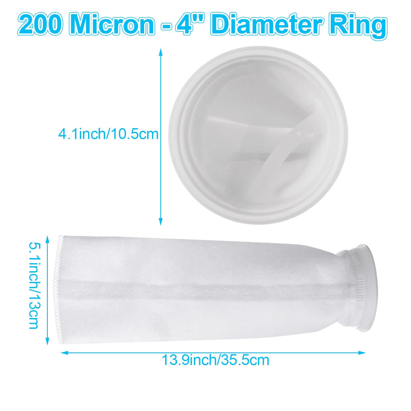 12 Pack 4" x 14" Filter Socks 4 Inch Ring by 14 Inch Long 200 Micron Filter Bag, Felt Filter Sock for Aquarium, Industry, Chemical, Water Liquid Filter Bags
