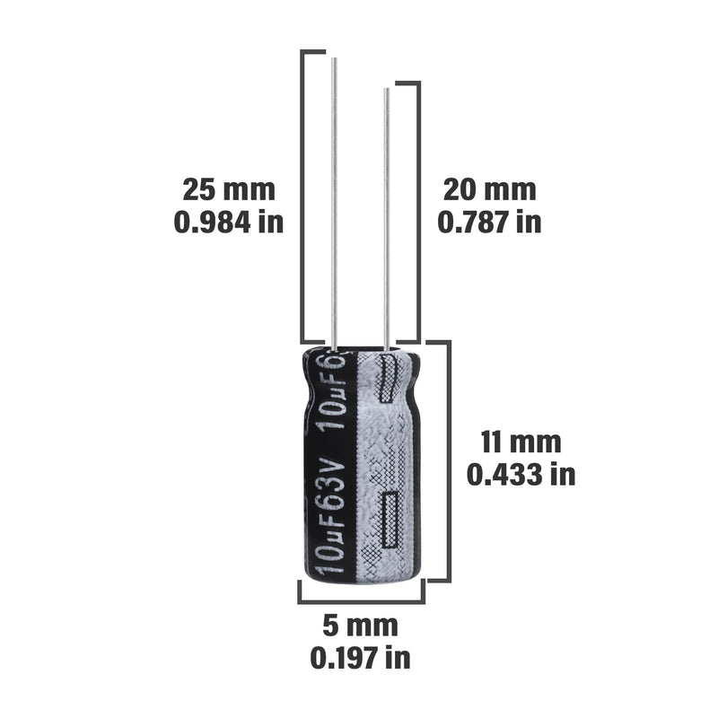 10uF 63V 5x11mm Electrolytic Capacitor 10 UF MFD 63 Volt 0.2x0.43in Aluminum Capacitors (Pack of 15) 10uF 63V 5x11MM