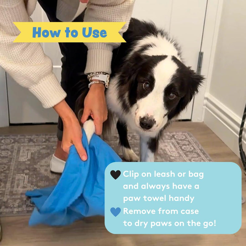 Sweet Paws Portable Dog Paw Towel, Lightweight & Super Absorbent Microfiber, Clips onto Leash, Quick Drying Towel for Dogs Paws with Silicone Case, Dry Dog’s Paws on The Go - Large - Clean Slate Clean Slate (Big) - PawsPlanet Australia