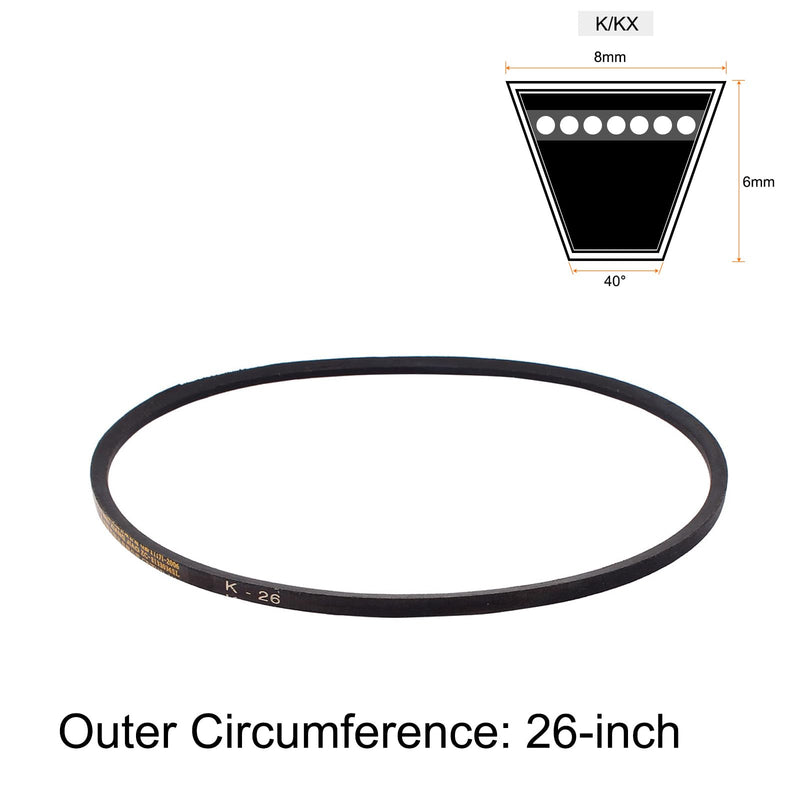 uxcell K-26 V Belt Machine Transmission Rubber, Black Replacement Drive Belt 26 inch Pitch Girth 8mm Width 6mm Height JIS Standard 26"