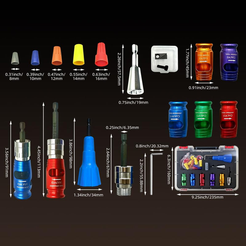 Bigvendor 8-in-1 Drill Wire Stripper & Twister Tool | 6-14 AWG Wire Stripping Set with 25 Wire Caps, 8PCS Kit for Electricians & DIY
