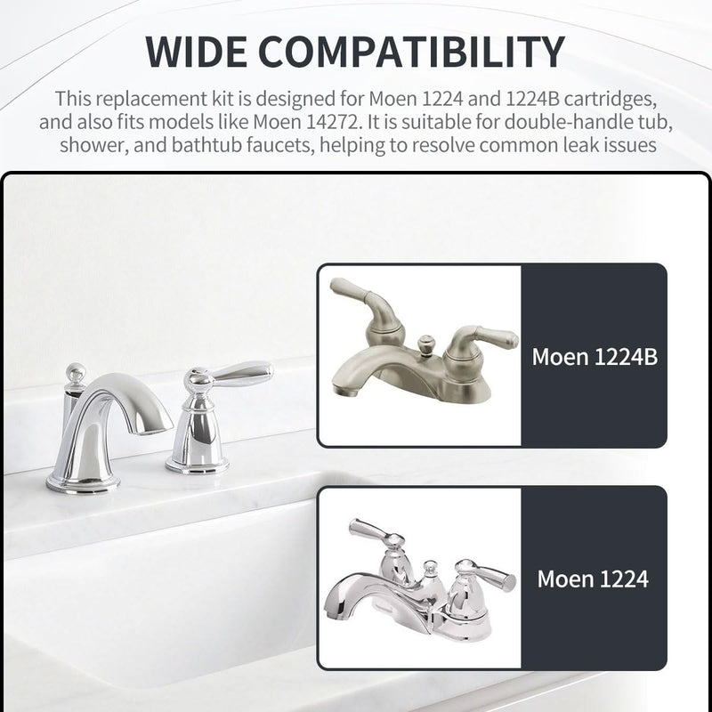 1224 1224B Faucet Cartridge Replacement Kit Compatible with Moen 1224 1224B, Includes Retainer Removal Tool for Double Handle Tub Shower Faucet Repair, 1 Pack