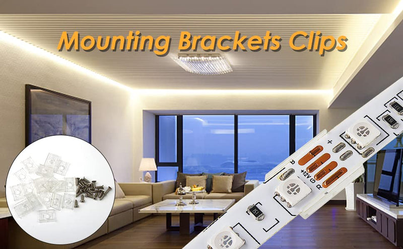 VIPMOON 100pcs Clear LED Strip Light Mounting Clips 10mm Width Holders and 100pcs Compatible Stainless Steel Phillips Screws Mounting Brackets for Waterproof or Non-Waterproof 3528 5050 5630